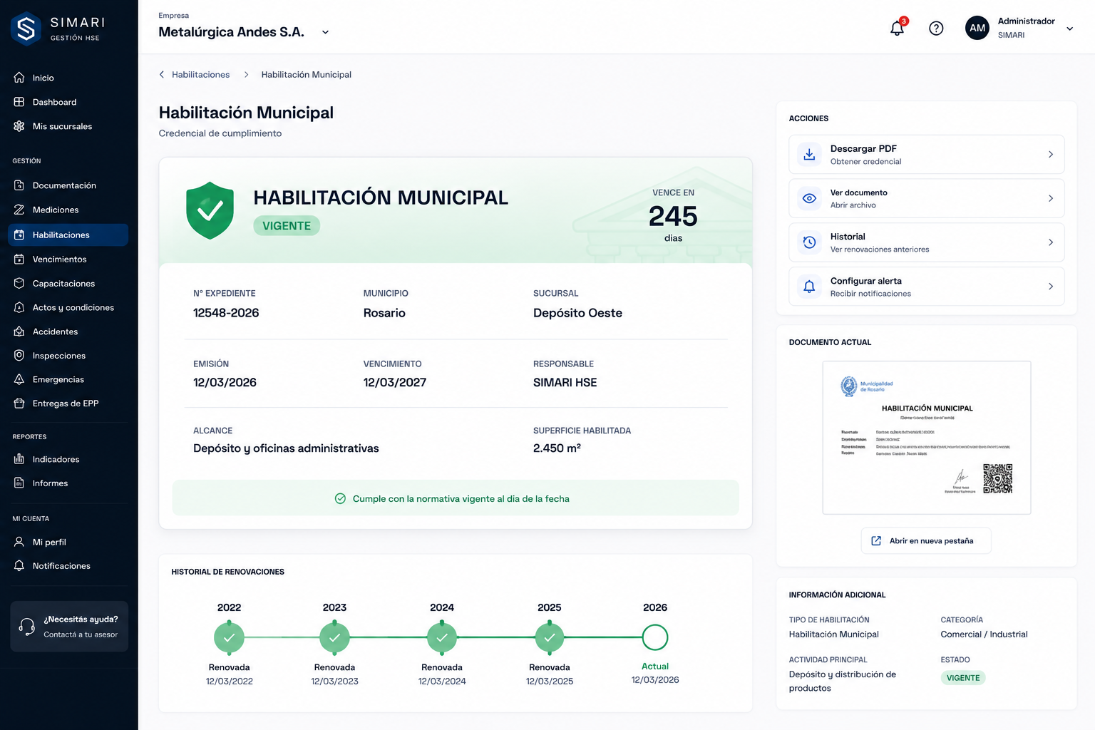 Plataforma SIMARI · Habilitaciones